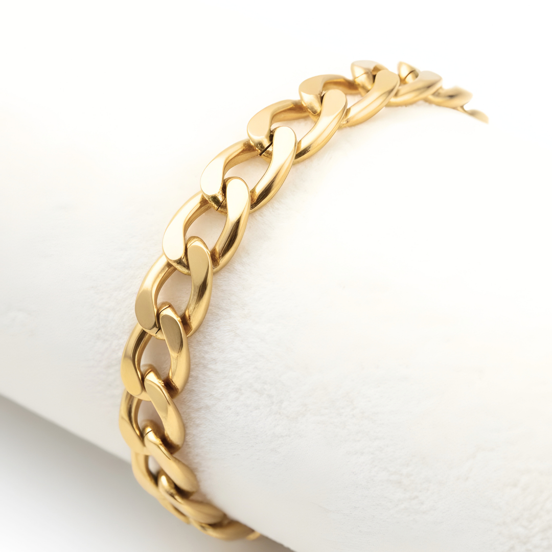 18K Gold Filled Heavyweight Cuban Link Bracelet (12mm) – Flat-Bevel Gold Curb Link Bracelet for Men & Women